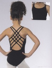 NWT Danshuz Danz n Motion black strappy back camisole leotard cottonspandex Girl