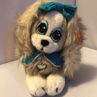 Vintage Special Effects  Plush Stuffed Hope Puppy Dog  blue bow lil Heartthrob