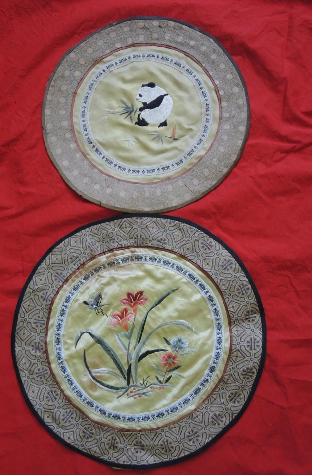 4 Napperons en Soie brodés de Chine décors nature et paysage - Photo 2/2