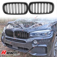 Dual Slats Front Kidney Grill Grille For 2014-2017 BMW X5 F15 X6 F16 Gloss Black