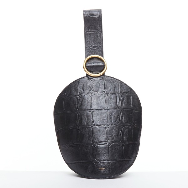 OLD CELINE Phoebe Philo 2015 Runway Curved black embossed leather clutch bag