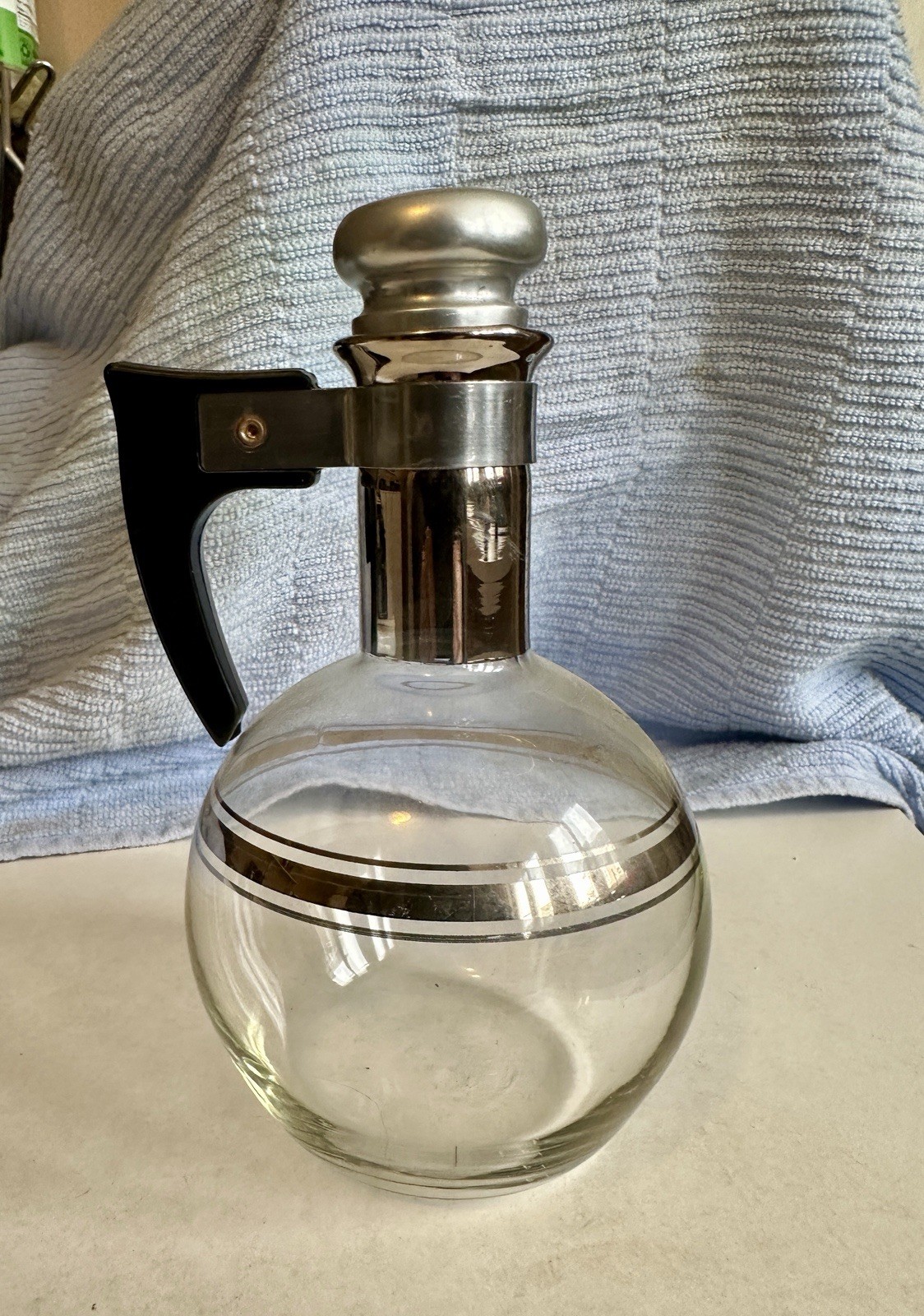 Vintage 12 Oz Glass Coffee Hot Water Carafe Bakelite Handle Cork/Aluminum Top