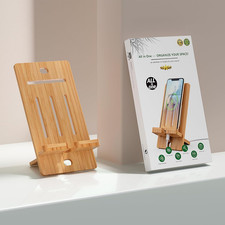 Wooden Bamboo Cell Phone Stand, Wood Charging Dock Holder, Portable Desktop P...