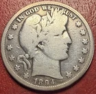 1894-S Barber Silver Half Dollar. Free Shipping