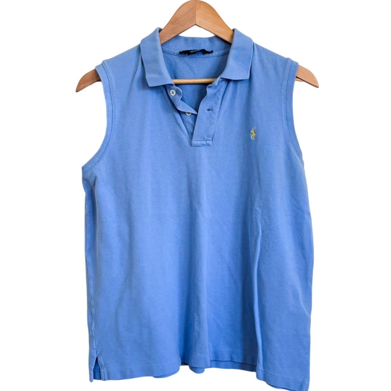 Ralph Lauren Womens Sleeveless Golf Polo Shirt Size L Blue Preppy Classic Cotton
