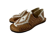 Chamula Chichen Huarache Sandal Sz 8.5 Brown White OpenToe SlipOn Western Tribal