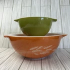 Vintage 70s PYREX Autumn Harvest Wheat Cinderella Mixing Orange Green Bowls ~ 2
