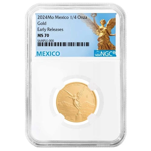 2024 Gold Mexican Libertad Onza 1/4 oz NGC MS70 ER Mexico Label