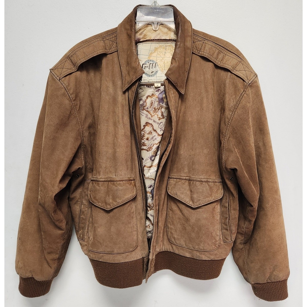 Vintage Global Identity G-III Mens Brown Leather Bomber Jacket