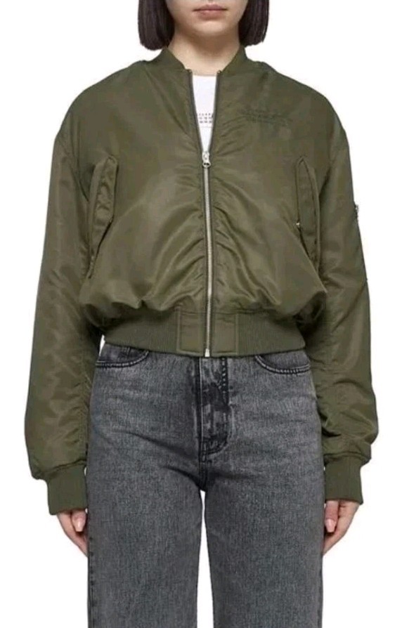 MM6 Maison Margiela Insulated Khaki Embroidered Bomber Jacket Size 36