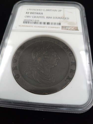 1797 SOHO Great Britain George III 2P - NGC XF Details Graffiti, Rim Damage - Picture 5 of 10