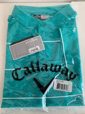Callaway Polo Mens XL Teal Turquoise Stripe Polo Opti Dri Short Sleeve NWT