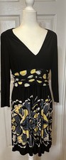 Nine West Artsy Abstract Black Yellow Long Sleeve Dress size 12