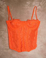Out From Under Orange Lace Mesh Underwire Bustier Corset Top Women s S/P