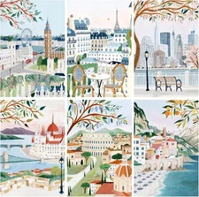 6 Packs Paint by Number for Adults Beginners, DIY Cityscape Acrylic Oil Painting