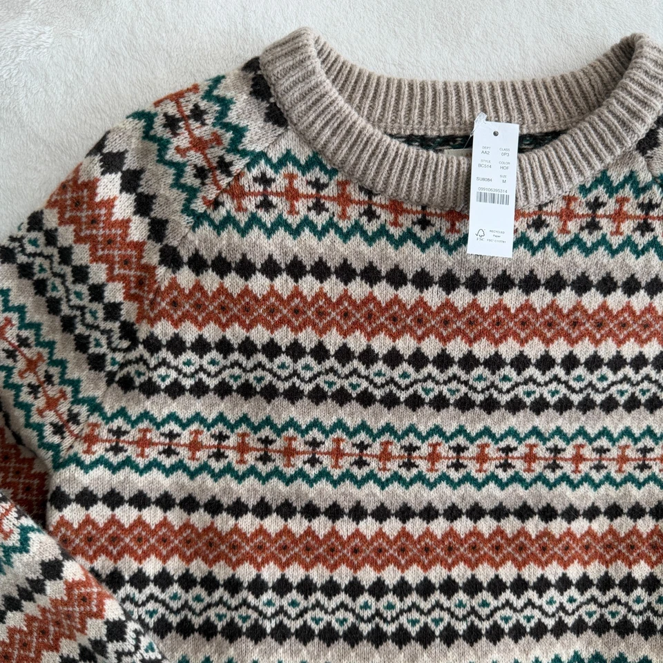 Suéter J Crew Hombre Medio Isla Justa Lana Tejido Nórdico Lana de Cordero Abuelo Cuello Redondo Foto 4 de 4