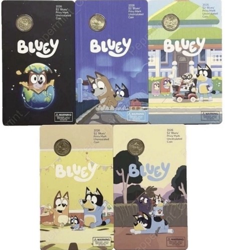 2026 Australia Full Set of 5 Bluey Privy Mark UNC $2 Coin in Card Ready ...