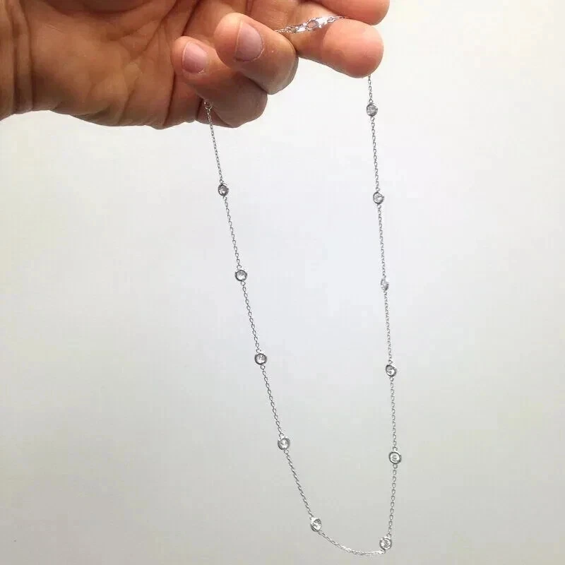 2 克拉圆形切割实验室钻石女式链式项链 14k 白金饰面 — 第 2/3 张图片
