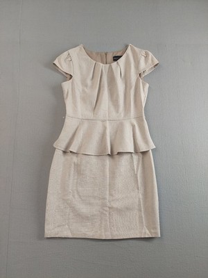Connected Apparel Women Sheath Dress 8P Beige Cap Sleeve Round Neck Zip Office