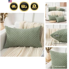 Decorative Pillow Cover 12x20 Inch Sofor Living Room Bed Sage Green Striped
