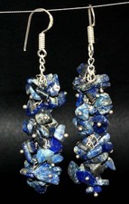 925 Silver Plated Trending Lapis Lazuli Beaded Earrings Gemstone 2.8" GW