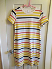 Old Navy Women Medium Gold Blue Striped T-Shirt Dress Short Sleeve