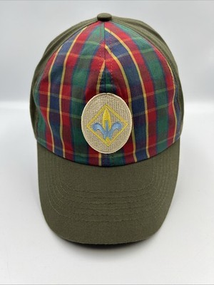 Webelos Uniform Cap/Hat Adjustable Hook & Loop Green Twill/Plaid  Size M/L