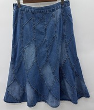 VNTG Studio West Denim Maxi Skirt Patchwork L Y2K Grunge Fairy Boho Retro Cotton