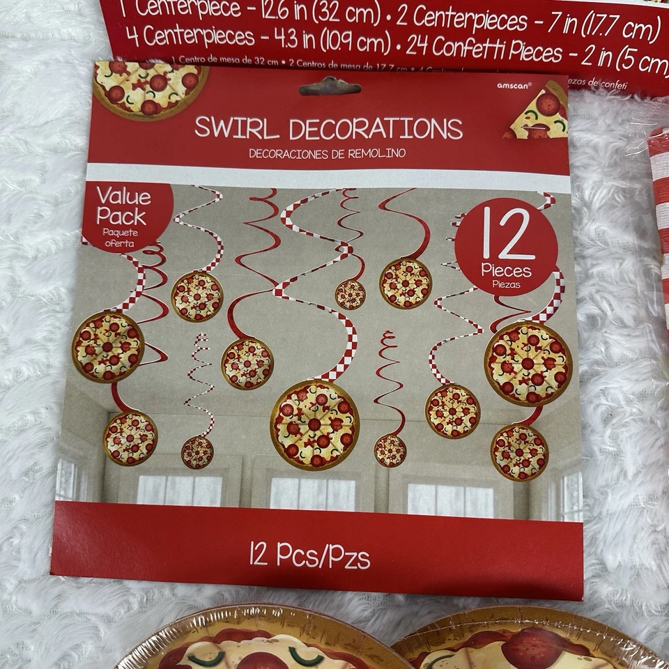 Pizza Birthday Party Supplies Set Plates, Tablecloths And Decorations Kit For 24 - Image 4 of 4