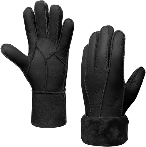 Women Leather Gloves Shearling Sheepskin Winter Warm Gloves Fur Lined - Picture 1 of 5