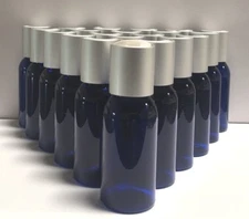 250 BOTTLES 1 oz Cosmo Blue Plastic Bottle Container Silver Caps Liquid Storage