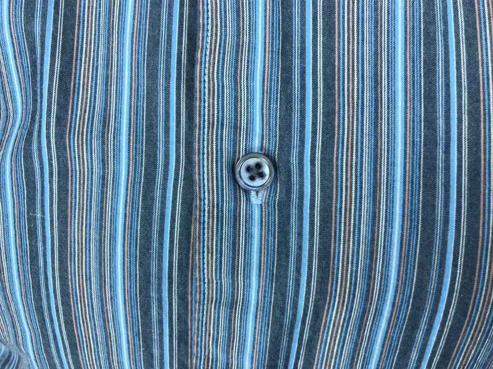 Mens Martin Gordon Large Smoke Coin Beige Barcode Striped 100% Cotton L/S Shirt - Image 2 of 4