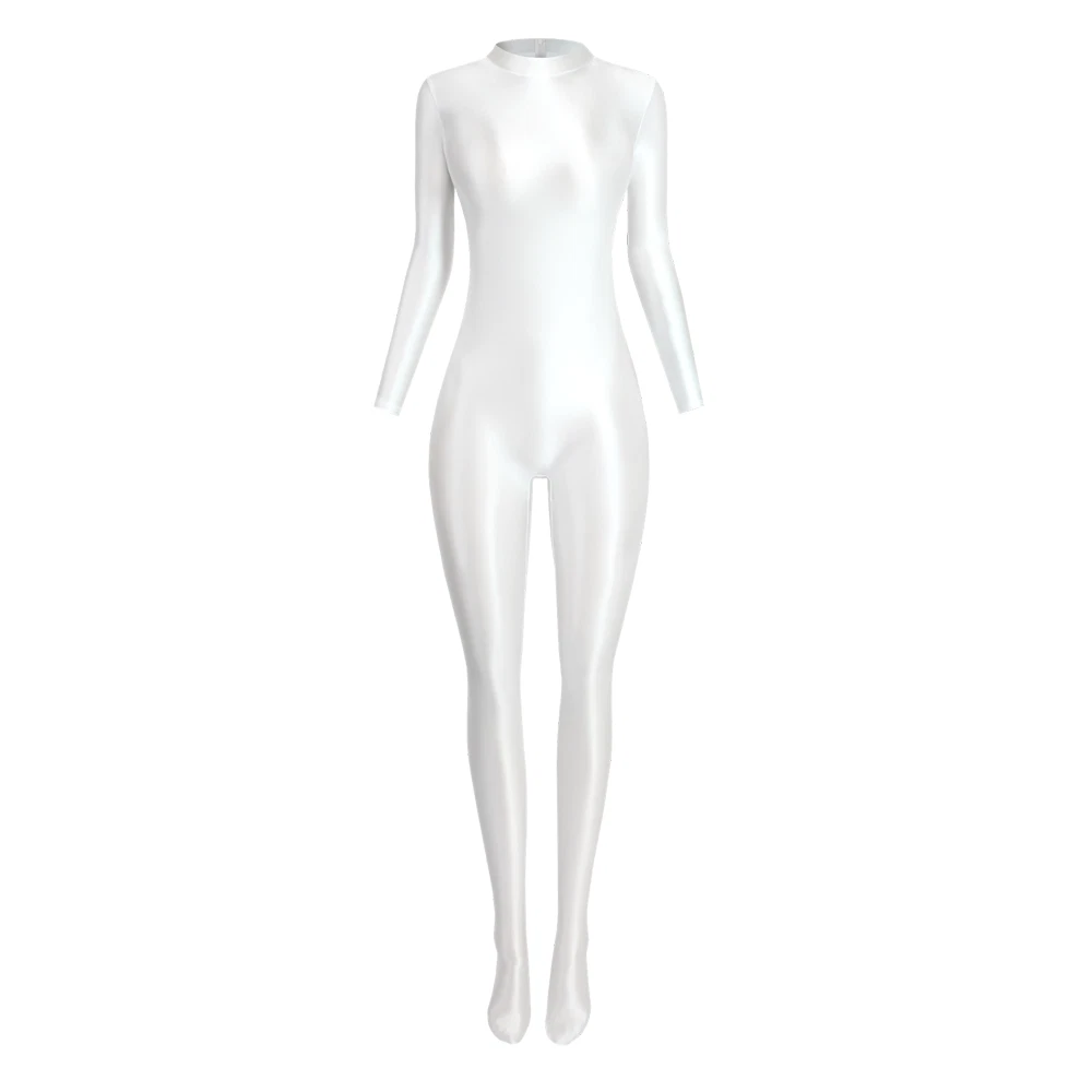 MJINM Women's Stretch Gloss Silky Jumpsuits Sport Bodysuit Short zipper Overall - Picture 22 of 30