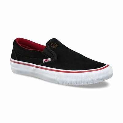 vans slip on black red