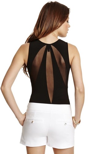 Nuevo Guess Marciano Cali Nudo Profundo Cuello en V Inserto Transparente Body Blusa Prenda para el torso S - Imagen 5 de 5