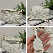Borsa a tracolla DKNY bianca avorio lucida vernice vera pelle borchie oro sella