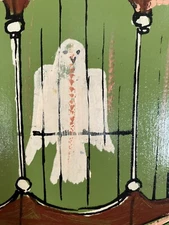 Original Painting on Board 8x8 Signed Walker White Bird in Cage Vtg Outsider Art