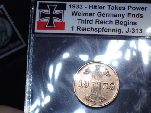 Nazi Germany 1933 Hindenburg Stamp + Hitler Timeline Coin 1 Pfg MNH 512 pre-WW2 - Picture 2 of 10