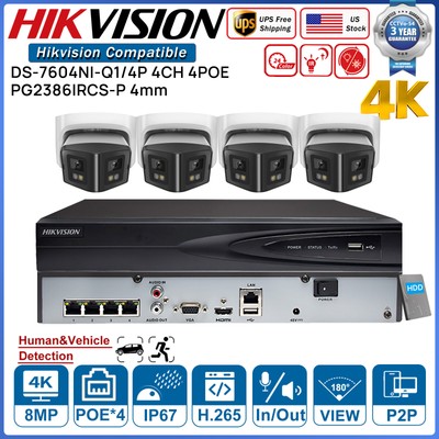Hikvision 4CH 4POE 8MP ColorVu Home System Kit Dual Light 2-way Audio IR MIC LOT