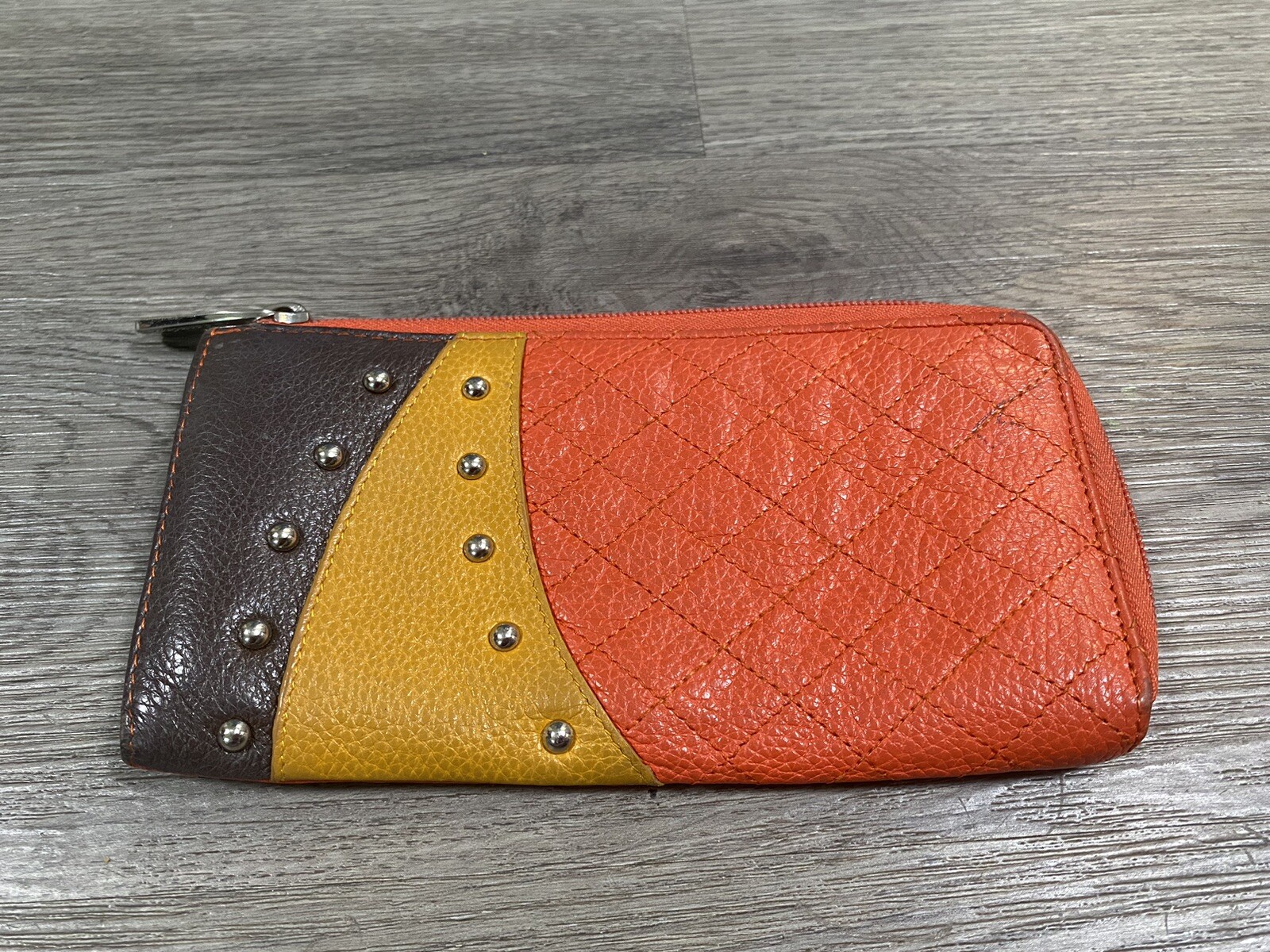 Buxton leather wallet patchwork orange yellow and… - image 2