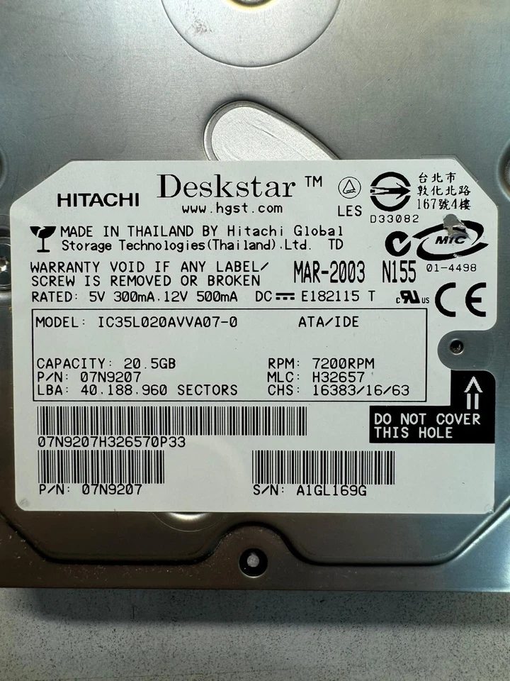 HITACHI 07N9207 IC35L020AVVA07-0 20.5GB 7.2K RPM Cache 2MB ATA-100 3.5" - Image 2 of 4