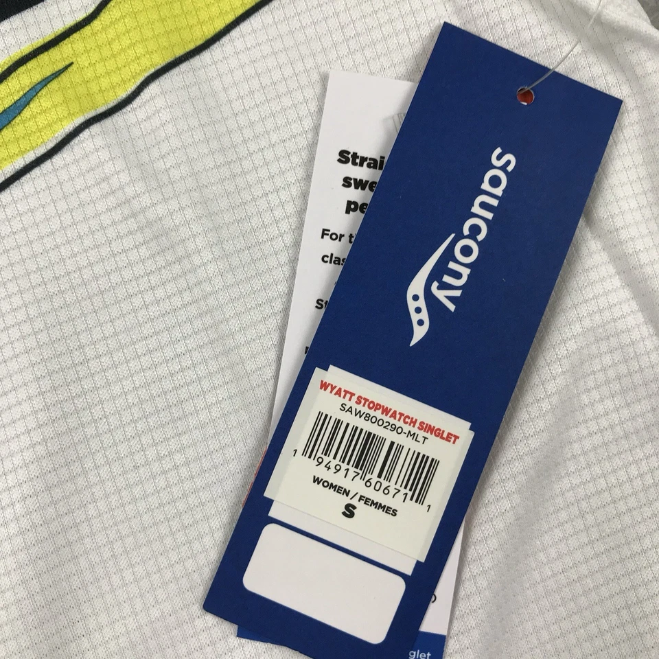 Camisa Saucony para mujer pequeña azul blanca ligera camiseta sin mangas ropa deportiva nueva con etiquetas Foto 4 de 4