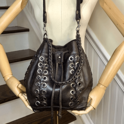 Patricia Nash Dark Brown Leather Studded Crossbody Backpack Patricia Nash brown distressed leather studded crossbody  main image 2
