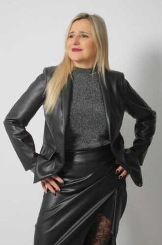 Leder-Blazer in Edel-Business Style aus hochwertigem Kunstleder in schwarz - Bild 7 von 12