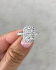 4 CT Art Deco Radiant Cut Moissanite Halo Engagement Ring For Women 925 Silver