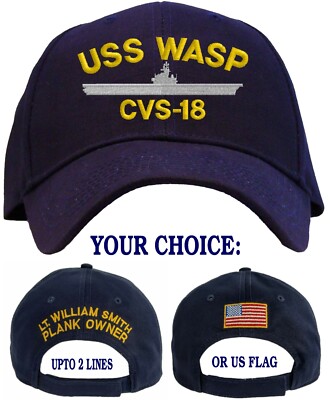 Personalized USS Wasp CVS-18 Embroidered Baseball Cap - In 3 Colors