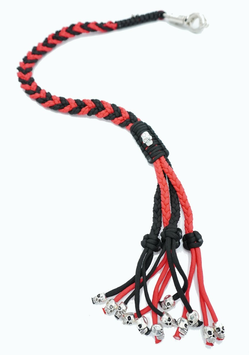 Paracord Motorcycle Get Back Whip – 36 Inches – Red & Gold – Skulls & Ball End – US Made