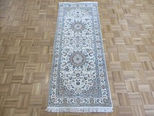 2'7 x 6'8 Runner Hand Knotted Ivory Fine Nain With Silk Oriental Rug G14776