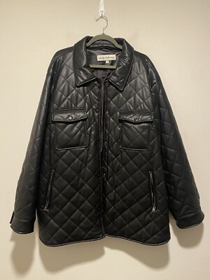 Sebby Collection Black Size 3X  Faux Leather Quilted Button Up Puffer Shirt.
