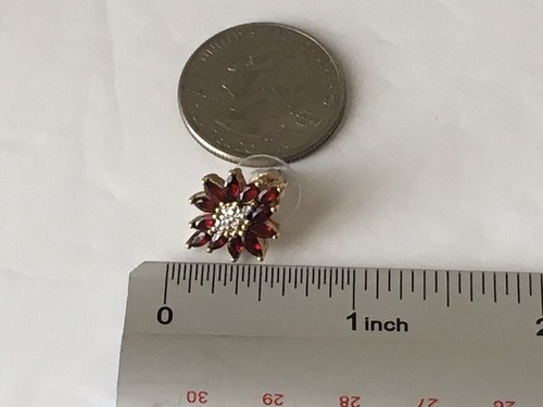 Vintage Garnet Stick Pin W Matching Earrings Marked JC Pierced Gold Tone - Picture 5 of 14